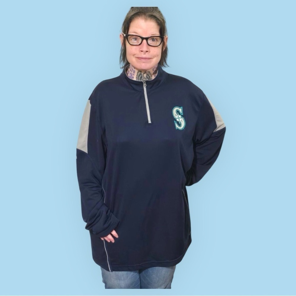 Seattle Mariners MLB Majestic Cool Base Thermal Long Sleeve Navy Gray Men’s XXL